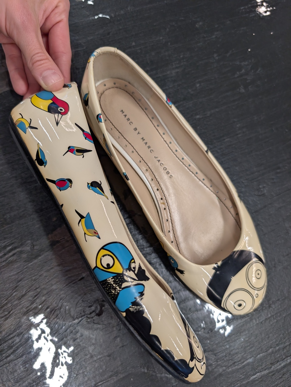 Marc by Marc Jacobs Cream Flats with Cartoon Bird Print